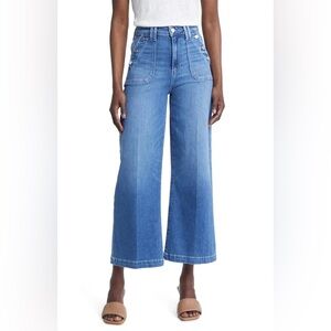 PAIGE Medium Blue Wide-Leg Flare Jeans
